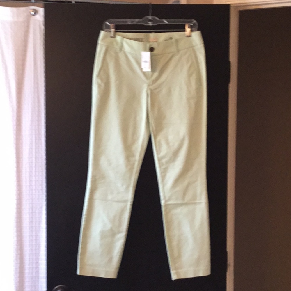 Mint colored J Crew Frankie pants.